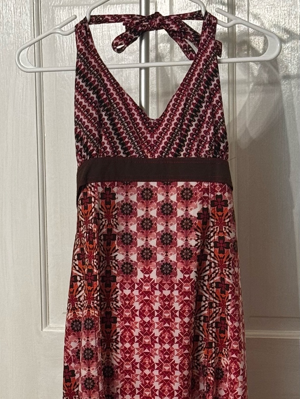 Athleta Pink, Red and Brown Patterned Halter Dress